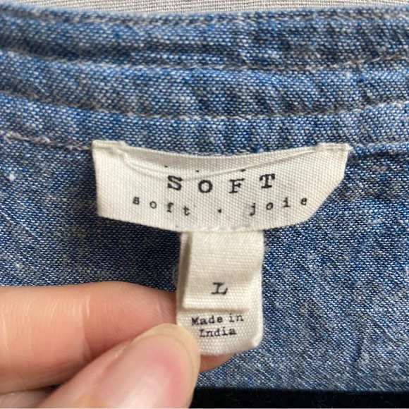 Soft Joie Amiri Cotton Linen Chambray Drop Waist button Shirt Dress Size L - Picture 6 of 11